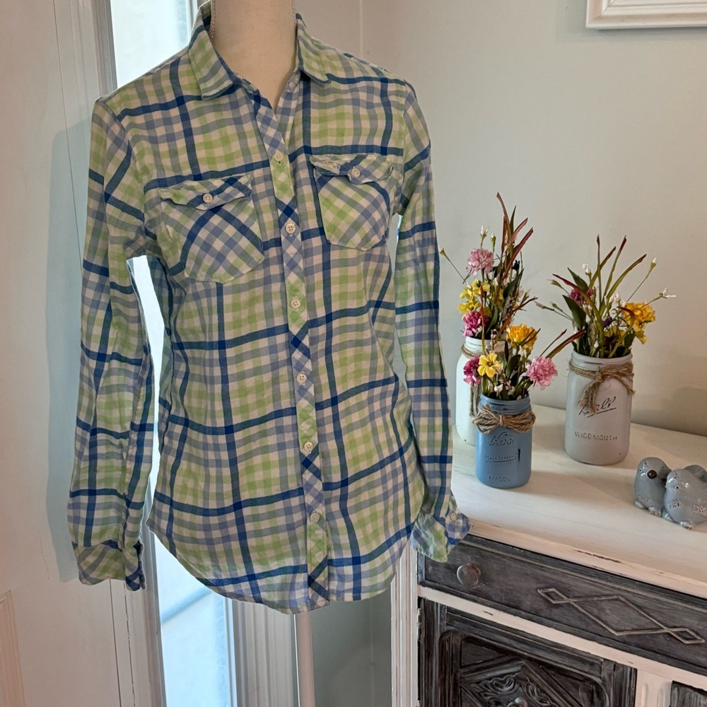 Abercrombie & Fitch Flannel green, blue, white size small